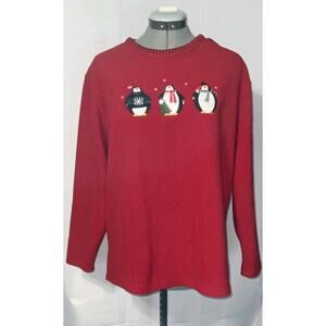 C.D. Sport Penguins Sweatshirt Womens M Fleece Red Winter